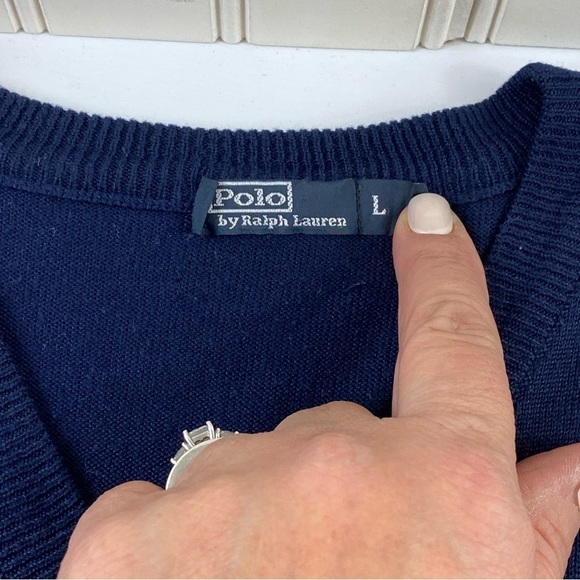 Polo Ralph Lauren Men's V Neck Navy and‎ White Cotton Vest Shirt Sz L - Picture 5 of 10